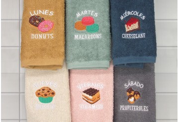 Set 6 Paños Cocina 50x50 Bordado BARCELO Algodón PostreSemanario