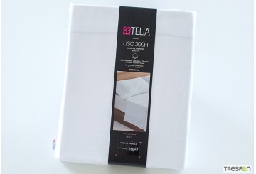 J.Sábana 100% Algodón Satén 300 Hilos ESTELIA Blanco + Biés gris