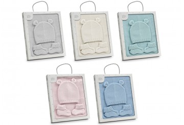 Set 3 Piezas Toca+Gorro+Peucos INTERBABY Liso Colores SET52