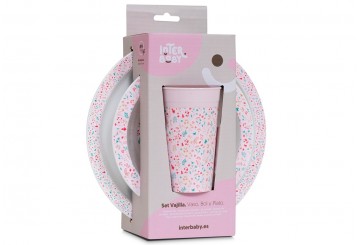 Set Vajilla Vaso-Bol-Plato INTERBABY Flores Petalos