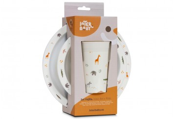 Set Vajilla Vaso-Bol-Plato INTERBABY Jirafa Savanna