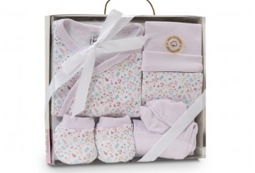 Conjunto Ropita 5pcs Algodón INTERBABY Granja Petalos Flores ros
