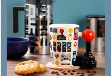 Taza Mug Cerámica 40cl Asa Forma PUCKATOR Pixel Joystick