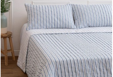 Colcha Bouti Hilo Tintado Reversible DON ALGODON Sorel azul
