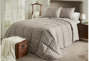Edredón Comforter Hilo Tintado ATENAS Reversible Squares marrón