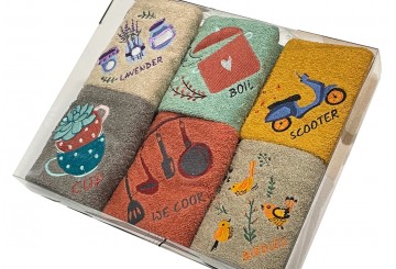 Estuche 6 Paños 50x50 Cocina Bordados DOLZ Semanario Surtido-3