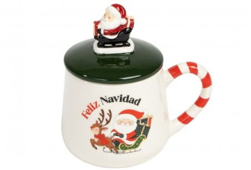 Taza Tisana 470ML Tapa con Forma D'CASA Papa Noel 312025