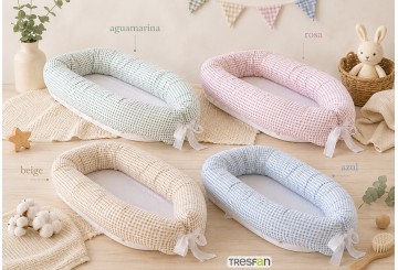 Cojín-Almohada Nido Desmontable+Colchón DENENES Vichy Plumeti