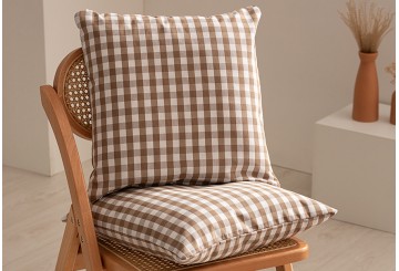 Pack 2 Fundas Cojín 45x45 GAMUSI Algodón Cuadro Vichy taupe